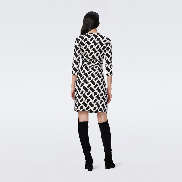 Diane von Furstenberg DVF Black White Chain Link Giant Julian Silk Wrap Dress 2 - Picture 4 of 15
